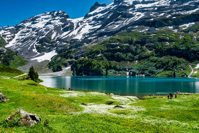 Scenic view of lake and mountains