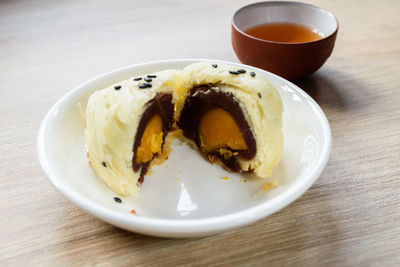 Close-up of breakfast served on table