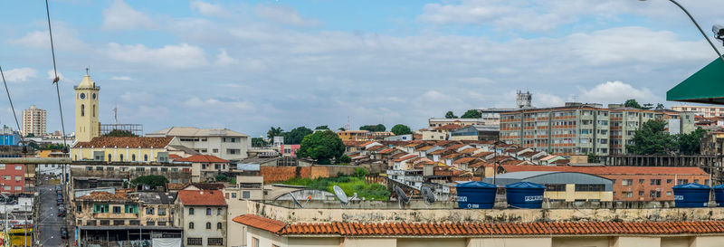 Cityscape against cloudy sky