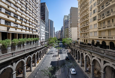 High angle view of buildings in city