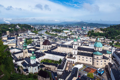 High angle view of townscape against sky