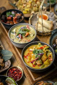 High angle view of food on table