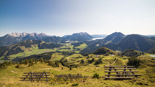 Scenic view of mountains against clear sky