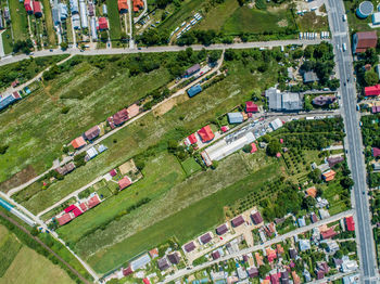 High angle view of street amidst buildings in city