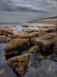 Scenic view of sea against cloudy sky