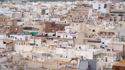 High angle view of buildings in city