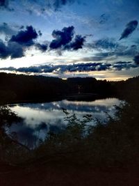 Scenic view of lake against sky at sunset