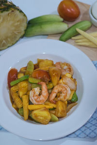 High angle view of meal served in plate