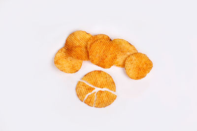 High angle view of cookies against white background