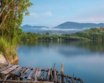 Scenic view of lake against sky