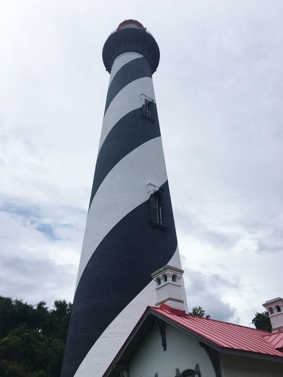 LOW ANGLE VIEW OF LIGHTHOUSE AGAINST SKY AND BUILDINGS