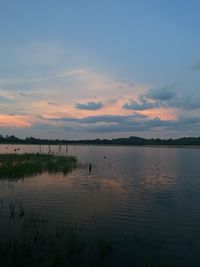 Scenic view of lake against sky during sunset