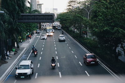 High angle view of traffic on road in city