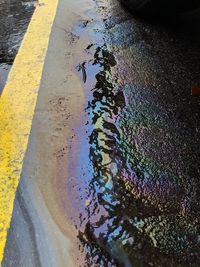 High angle view of wet puddle on road