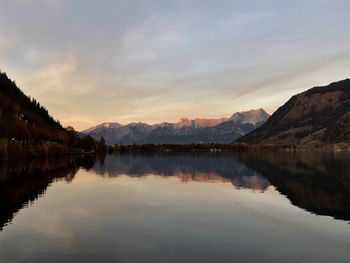 Scenic view of lake against sky during sunset