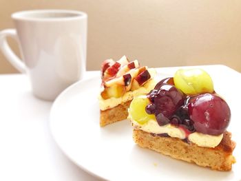 Close-up of dessert served on table