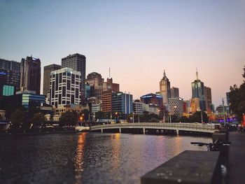 Cityscape against clear sky