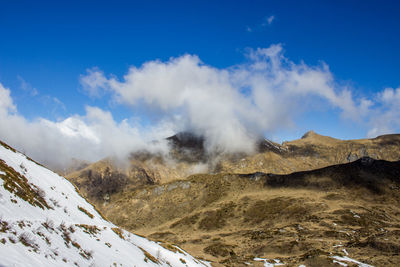 Scenic view of mountains against sky during winter