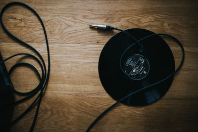 High angle view of telephone on table