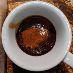 High angle view of coffee on table