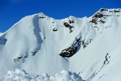 Panoramic view of snowcapped mountains against clear sky