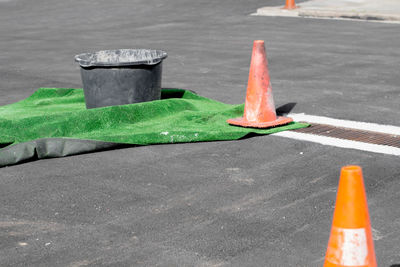 Close-up of motorcycle on road