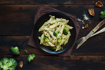 Pasta in plate on table