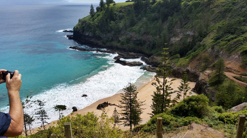 High angle view of sea and beach