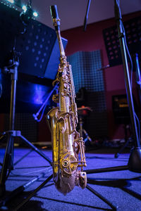Close-up of saxophone on stage