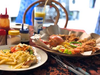 Close-up of meal served on table
