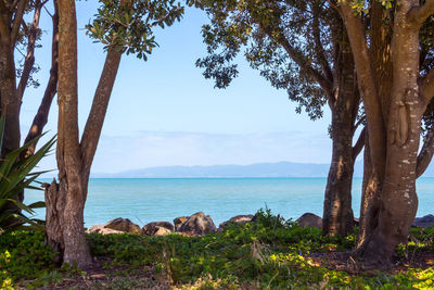 Scenic view of sea against blue sky