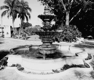 Fountain in park during winter