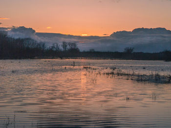 Scenic view of lake against sky during sunset