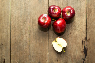 High angle view of apples on table