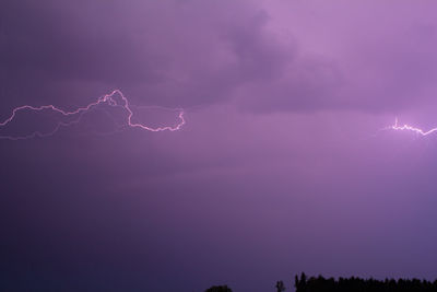 Low angle view of lightning against sky at night