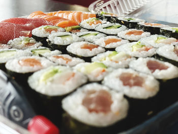 Close-up of sushi served in plate