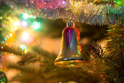 Close-up of decoration hanging on christmas tree