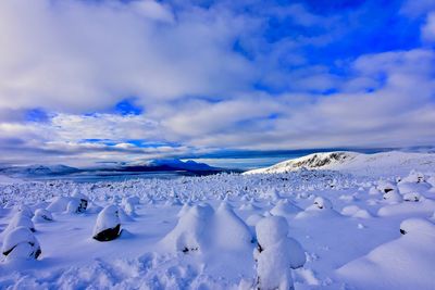 Scenic view of snowcapped landscape against sky