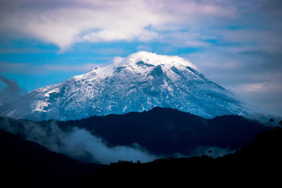 Scenic view of snow covered mountain against sky