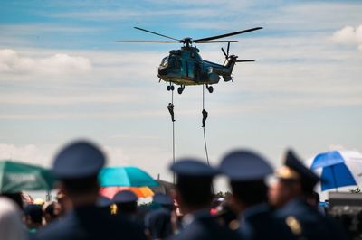 Low angle view of helicopter