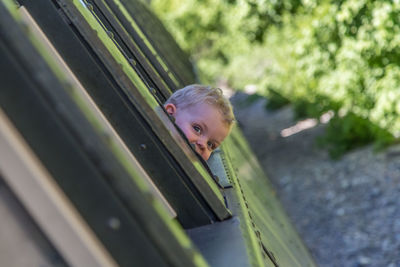 Portrait of boy in car