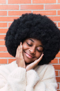 Portrait of woman with curly hair