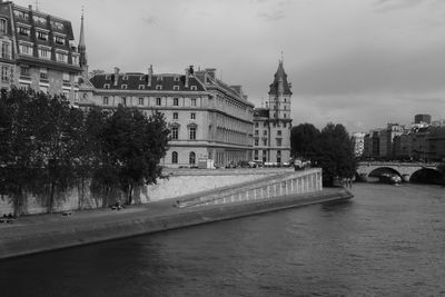 View of bridge over river in city