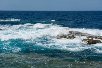 Scenic view of sea against clear sky