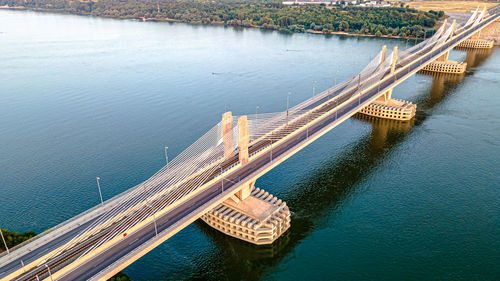 Danube bridge top diagonal view blue river