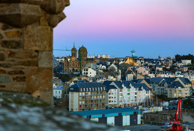 Cityscape against clear sky