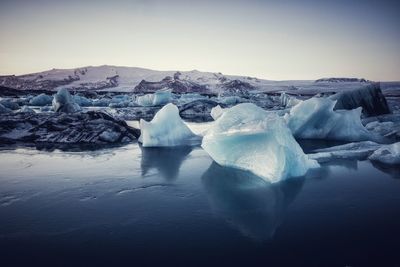 Frozen river against sky