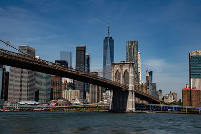 View of bridge over river in city