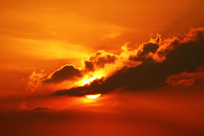 Low angle view of dramatic sky during sunset