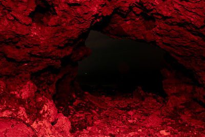 Close-up of rock formations at night